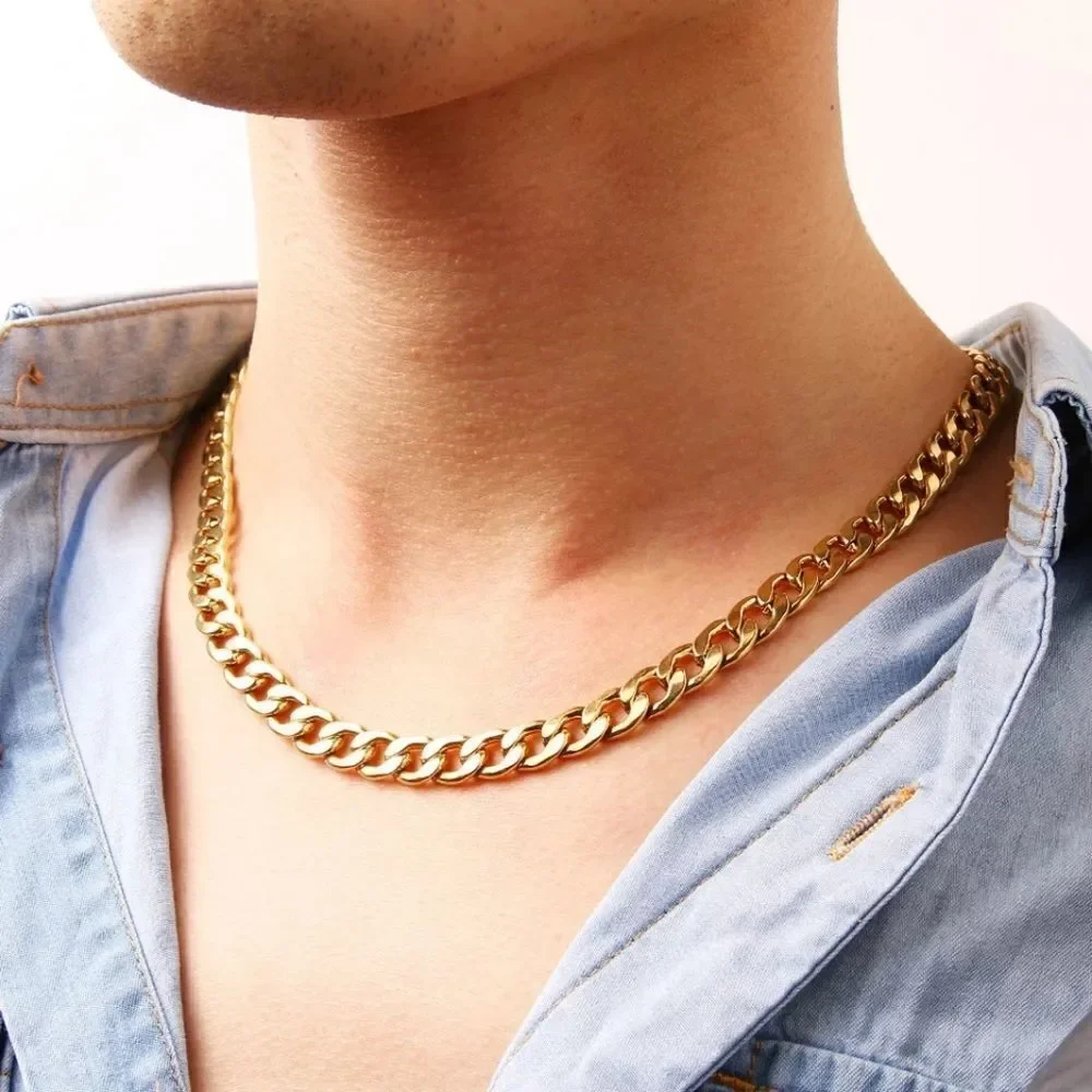 Gold Flat Curb Chain Necklace 9mm thick 20 inches long